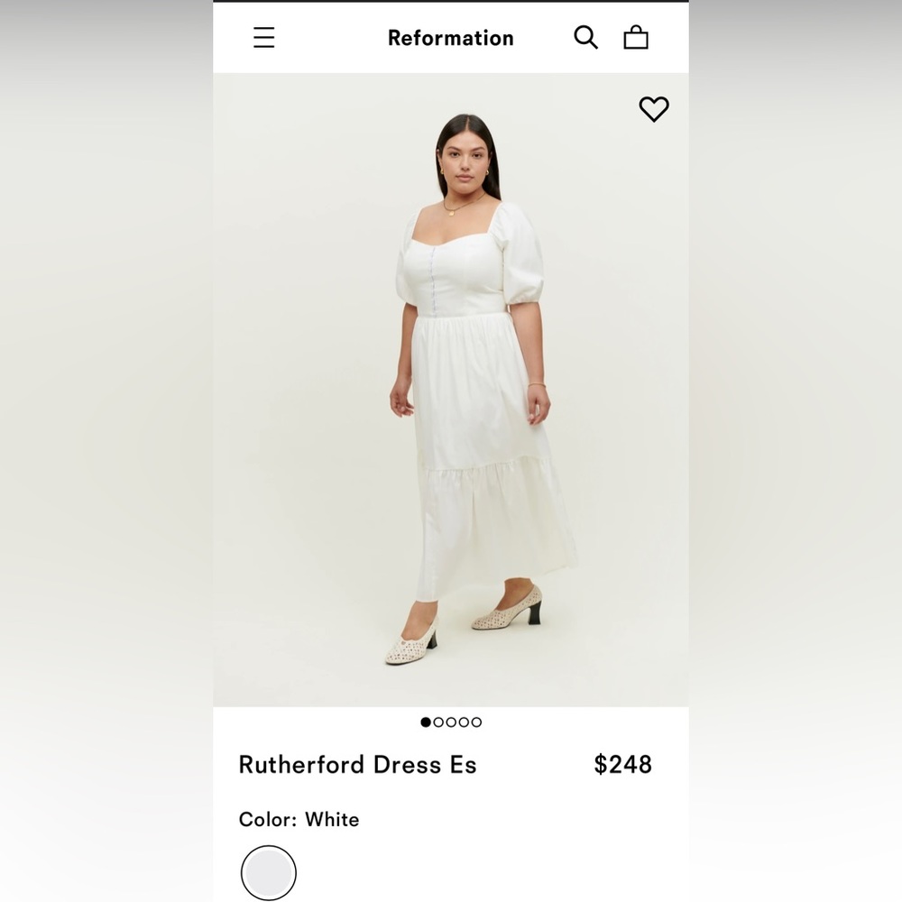 Reformation Rutherford Dress ES, white organic cotton, Short sleeve midi